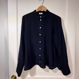 Malene Birger Classic Navy Blue Button-Up Shirt 100% Silk